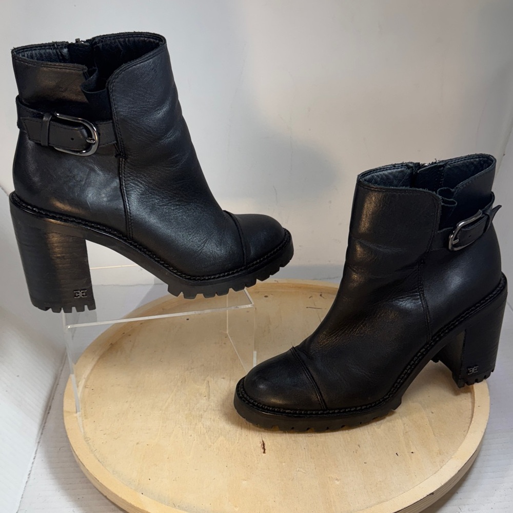 Sam Edelman Shania Black Leather Ankle Booties Sz7.5 - Picture 5 of 9
